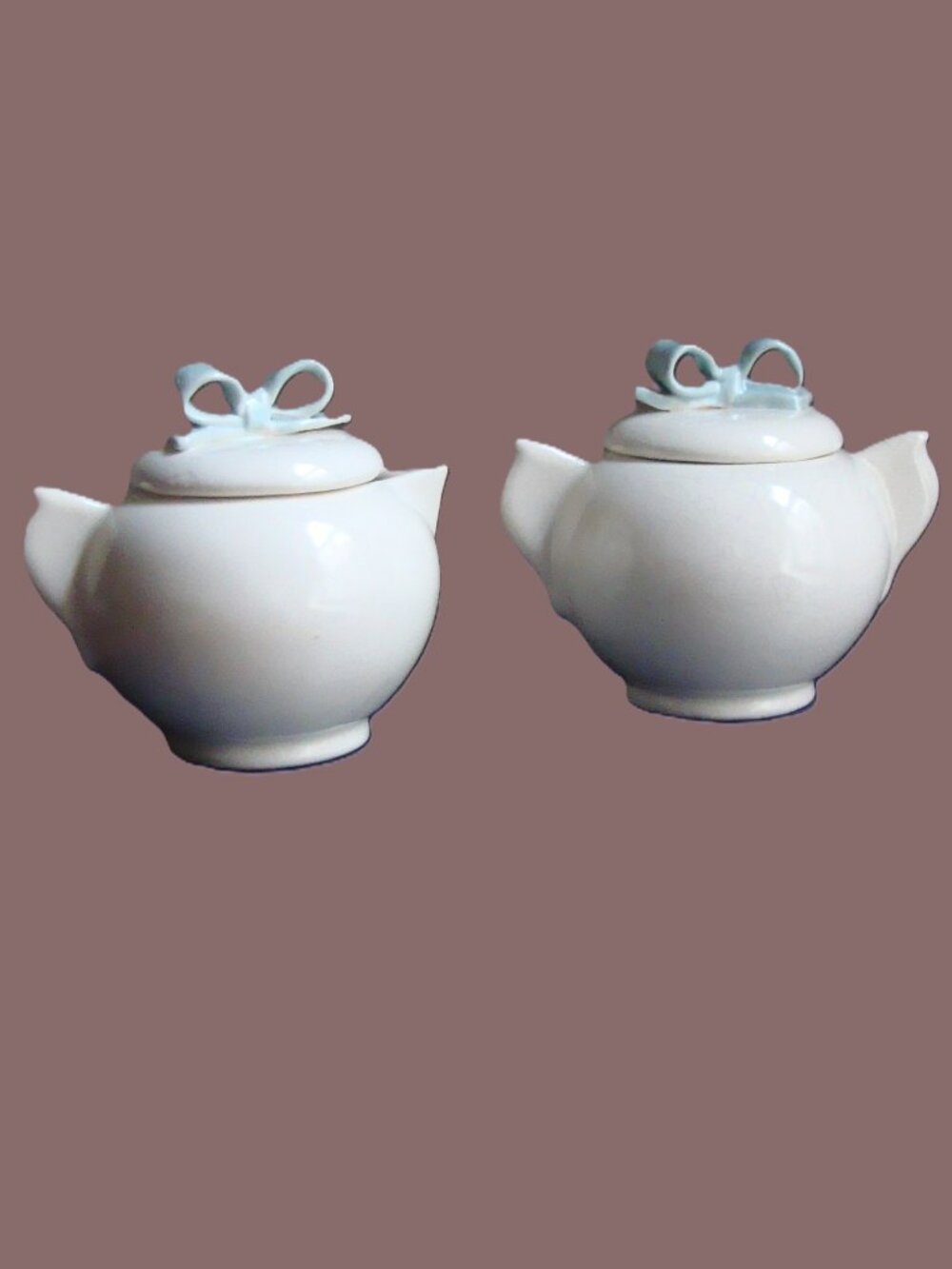 Vintage Mini Cream + Sugar Set Baby Blue Bow